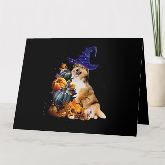 Sheltie Dog Witch And Pumpkins Halloween Thanksgiv Karte (Vorderseite)
