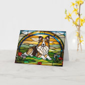 Sheltie Festes Glas Karte (Gelbe Blume)