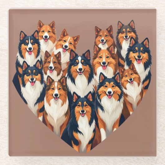 Sheltie Heart Illustration Niedlich Shetland Sheep Glasuntersetzer (Vorderseite)