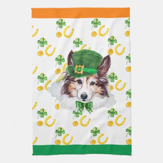 Sheltie Holiday Wohngestaltung St Patricks Day Geschirrtuch (Vertikal)