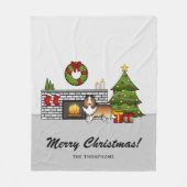 Sheltie Hund in einem Weihnachtszimmer & Text Fleecedecke (Vorderseite)