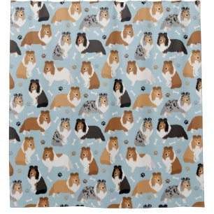Sheltie Hunde Knochen und Paare Duschvorhang