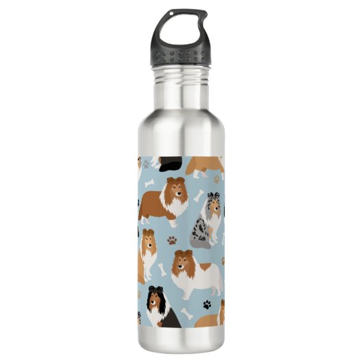 Sheltie Hunde Knochen und Paare Edelstahlflasche (Vorderseite)