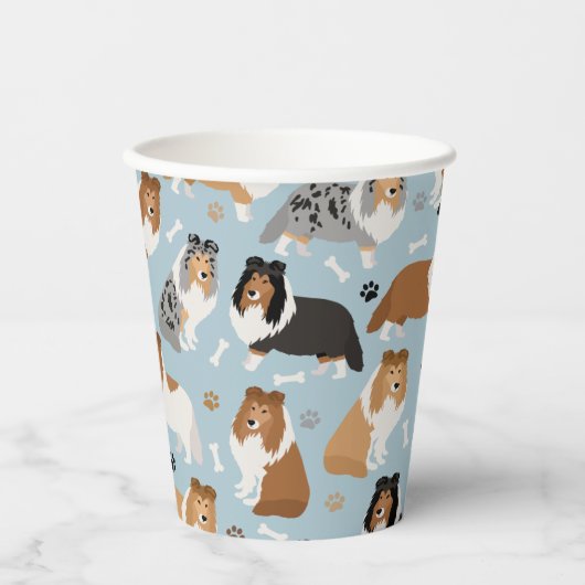 Sheltie Hunde Knochen und Paare Pappbecher (Vorderseite)