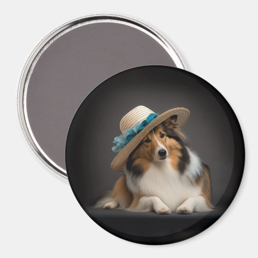Sheltie in einem Hut Magnet (Vorderseite/Rückseite)