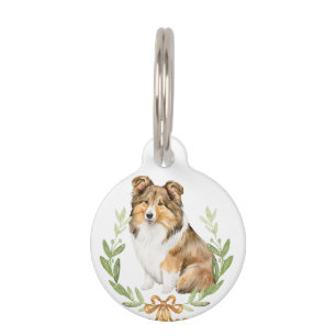 Sheltie in Laurel Wreath   PERSONALISIERT Haustiermarke