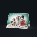 Sheltie, Jack Russell and Snowman Xmas Cards Feiertagskarte<br><div class="desc">Shetland Sheepdog,  Jack Russell and Frosty the Snowman gather together to make the perfect Christmas Card your friends will enjoy receiving.</div>