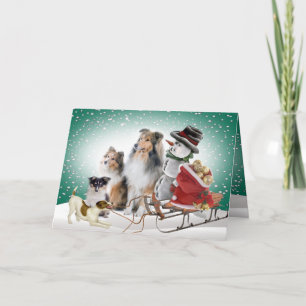 Sheltie, Jack Russell and Snowman Xmas Cards Feiertagskarte