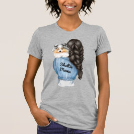 Sheltie Mama Black Hair w Merle Shetland Sheepdog T-Shirt