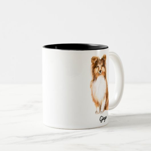 Sheltie Mama Brünett mit Sable Shetland Sheepdog Zweifarbige Tasse (VorderseiteRechts)