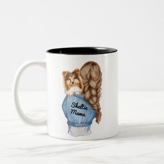 Sheltie Mama Brünett mit Sable Shetland Sheepdog Zweifarbige Tasse (Links)