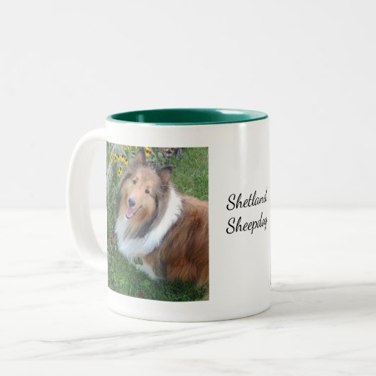 Sheltie mit Blume Tasse (Vorderseite Links)