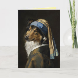 Sheltie mit einer Perlenohrring-Grußkarte Karte
