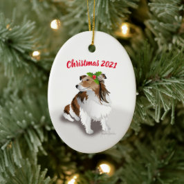 Sheltie mit Green Holly Weihnachtsdekoration Keramik Ornament