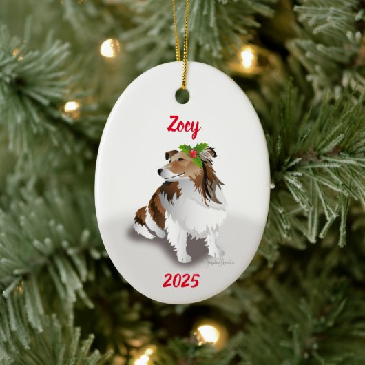 Sheltie mit Holly-Ornament Keramik Ornament (Baum)