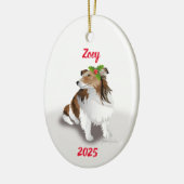Sheltie mit Holly-Ornament Keramik Ornament (Links)
