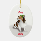 Sheltie mit Holly-Ornament Keramik Ornament (Vorne)