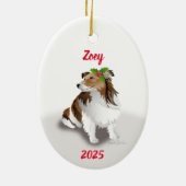Sheltie mit Holly-Ornament Keramik Ornament (Hinten)