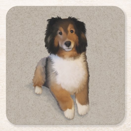 Sheltie Mix Hundportrait Rechteckiger Pappuntersetzer (Vorderseite)