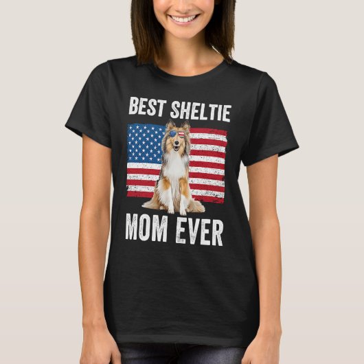 Sheltie Mom American Flag Dog  Owner Shetland Shee T-Shirt (Vorderseite)