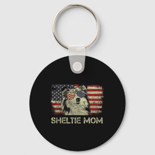 Sheltie Mutter Hundeliebhaber Amerikanische Flagge Schlüsselanhänger