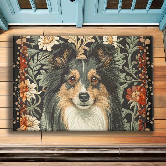 Sheltie oder Collie Hund im Stil von William Morri Fußmatte