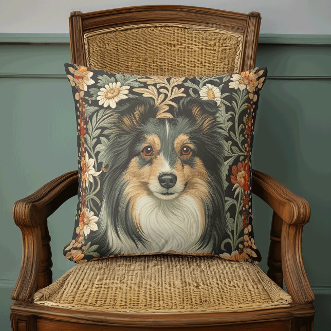 Sheltie oder Collie Hund im Stil von William Morri Kissen (Von Creator hochgeladen)