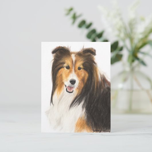 Sheltie oder Shetland Sheepdog-Malerei Postkarte (Stehend Vorderseite)