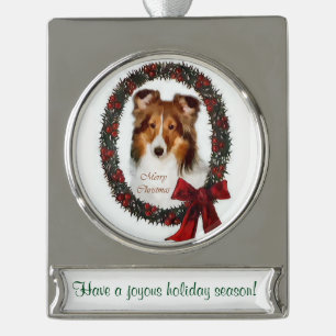 Sheltie Personalisiert Weihnachten Banner-Ornament Silber