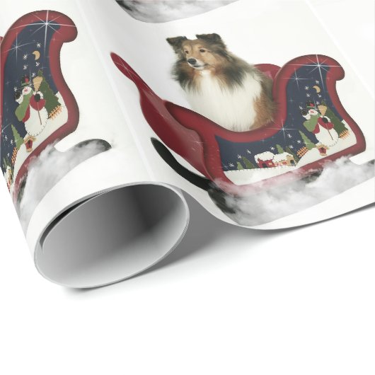 Sheltie Pferdeschlitten-Packpapier Geschenkpapier (Rolleneckpunkt)
