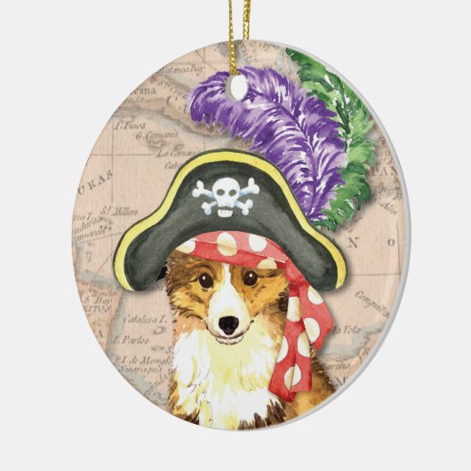 Sheltie Pirate Keramikornament (Links)