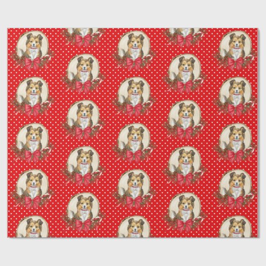 Sheltie Polka Dot Christmas Geschenkpapier (Flach)