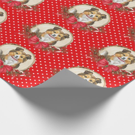 Sheltie Polka Dot Christmas Geschenkpapier (Ecke)