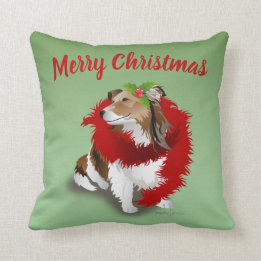 Sheltie, Roter Scarf, Holly, Weihnachtsbaum Kissen