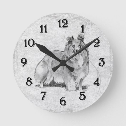 Sheltie Runde Wanduhr (Vorderseite)