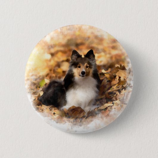 Sheltie Shetland Sheepdog Art Malerei Button (Vorderseite)
