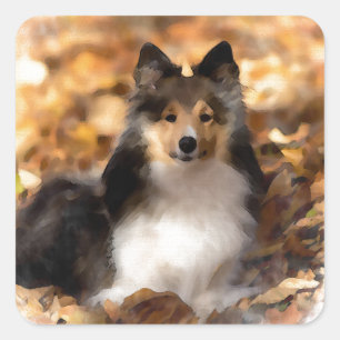 Sheltie Shetland Sheepdog Art Malerei Quadratischer Aufkleber