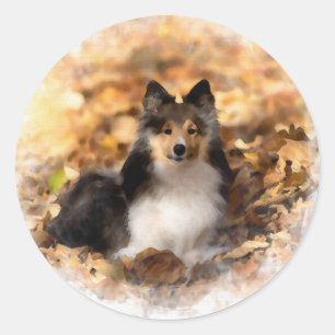 Sheltie Shetland Sheepdog Art Malerei Runder Aufkleber