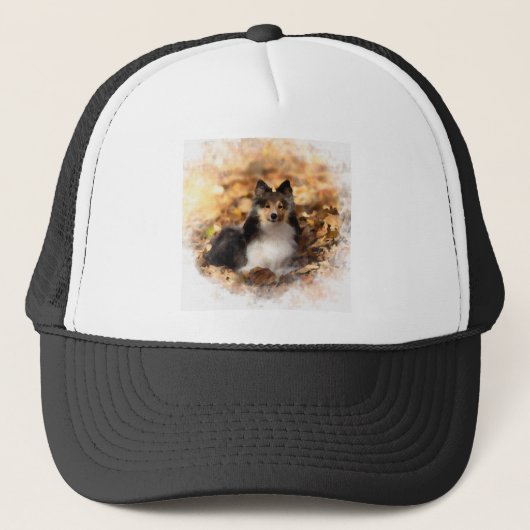Sheltie Shetland Sheepdog Art Malerei Truckerkappe (Vorderseite)