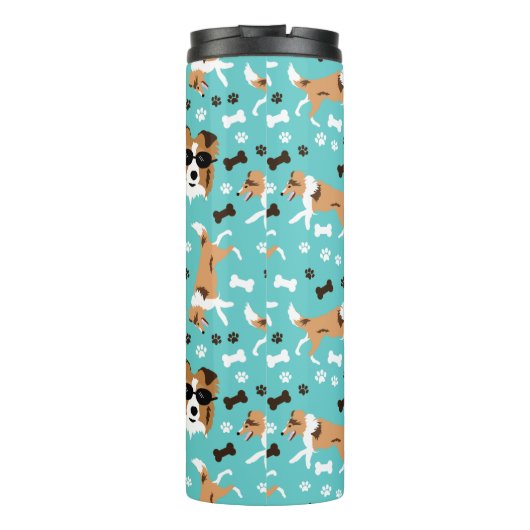 Sheltie Shetland Sheepdog Collie Pattern Pawprint Thermosbecher (Rückseite)