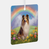 Sheltie Shetland Sheepdog Custom Dog Rainbow Ornament Aus Metall (Vorderseite Rechts)