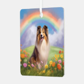 Sheltie Shetland Sheepdog Custom Dog Rainbow Ornament Aus Metall (Vorderseite links)