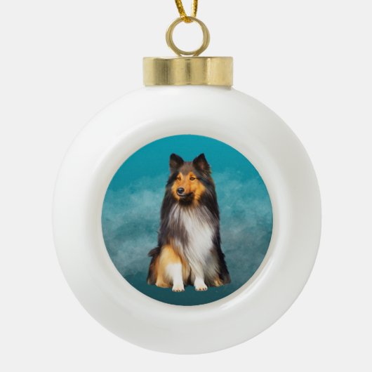 Sheltie Shetland Sheepdog Keramik Kugel-Ornament (Vorderseite)