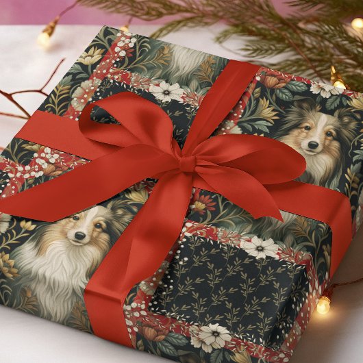 Sheltie Shetland Sheepdog viktorianische Flora Geschenkpapier