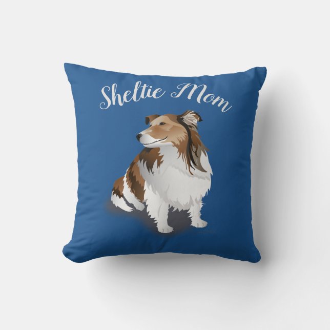 Sheltie Sitzen Hübsch blau Kissen (Vorderseite)