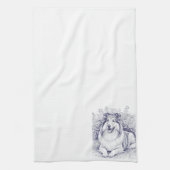 Sheltie Sketch with Rose Bush Geschirrtuch (Vertikal)