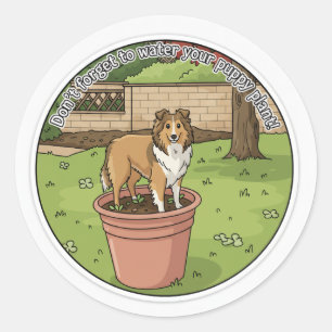 Sheltie-Topfpflanze Runder Aufkleber