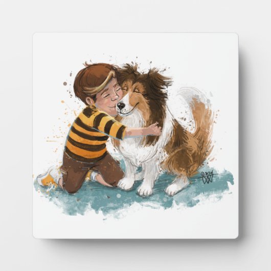 Sheltie und Boy Hug Fotoplatte (Vorderseite)