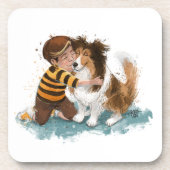 Sheltie und Boy Hug Getränkeuntersetzer (Vorderseite)