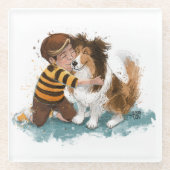 Sheltie und Boy Hug Glasuntersetzer (Vorderseite)